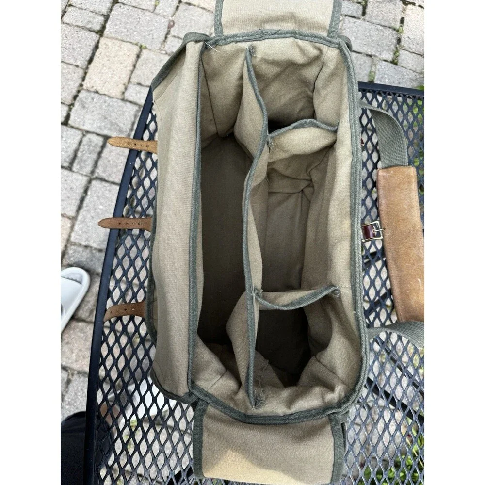 Vintage ORVIS Canvas Leather Duffle Fishing Shoulder Bag Khaki Made USA